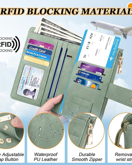HUANLANG Passport Holder with Airtag for Women/Men, Airtag Passport Wallet for Travel Leather Passport Holder RFID Blocking,Travel Passport Walelt with Credit Card Holder
