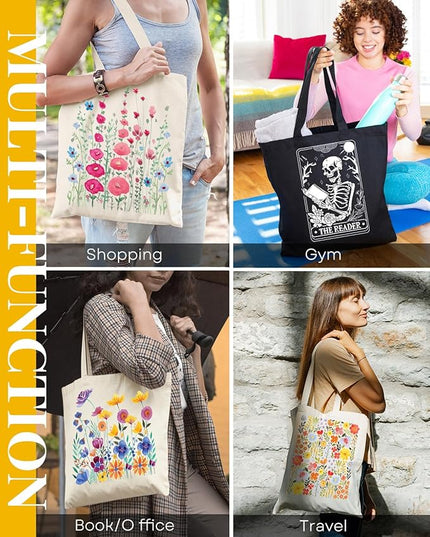 AUSVKAI Canvas Tote Bag for Women, Aesthetic Cute Grocery Grocery Reusable Cotton Gift Bag for Shooping Beach Trendy Gifts