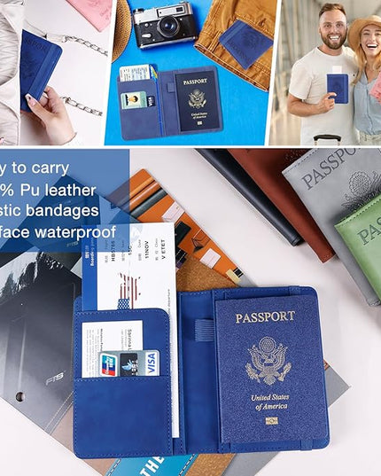 Melsbrinna Premium Leather Passport Holder Covers Case, Waterproof Rfid Blocking Travel Wallet Passport Holder with Pen Holder, Cute Passport Book for Women/Men
