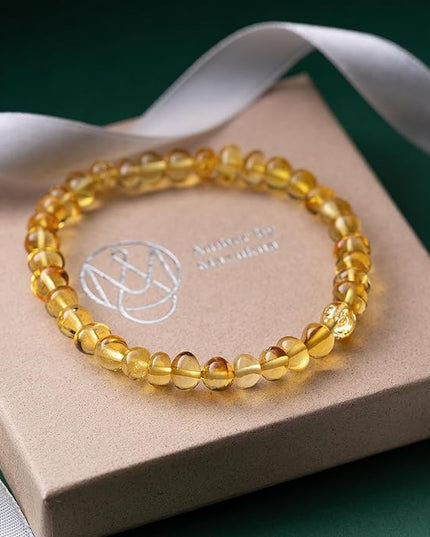 Natural Baltic Amber Bracelet for Women and Men – Stretch Wristband with Polished Cube Beads, Lightweight Unisex Jewelry Gift for Daily and Casual Wear