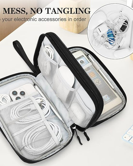FYY Electronic Organizer, Large Travel Cable Organizer Bag Pouch Electronic Accessories Carry Case Portable Waterproof Double Layers All-in-One Storage Bag for Cable, Cord, Charger, Pattern Black
