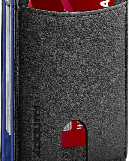 RUNBOX Slim Wallet for Men Genuine Leather RFID Blocking Bifold Minimalist Front Pocket Mens Wallet with Money Clip Thin Gift Box