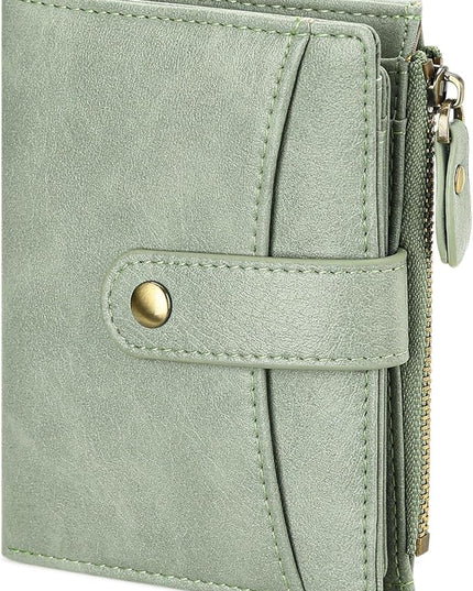 FALAN MULE Small Wallet for Women Leather RFID Blocking Bifold Credit Card Holder with Zipper Coin Pocket