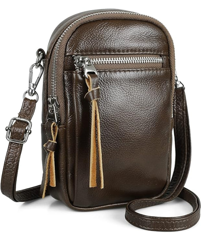 befen Genuine Leather Crossbody Cell Phone Purse for Women, Small Zip Around RFID Blocking Crossbody Wallet Bags