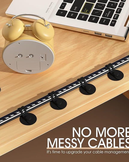Nearockle Cable Management Under Desk, Adjustable Self-Adhesive Silicone Cable Ties Cord Organizer, Reusable Heavy-Duty Cord Holder Under Table for Office, Home, School (10Pcs-Black)