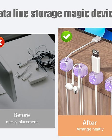 9Pack Magnetic Cable Clips for Nightstand, Adhesive Night-Glowing Cord Holder Organizer for Office Home Desk Wall Car (Purple,Strawberry)