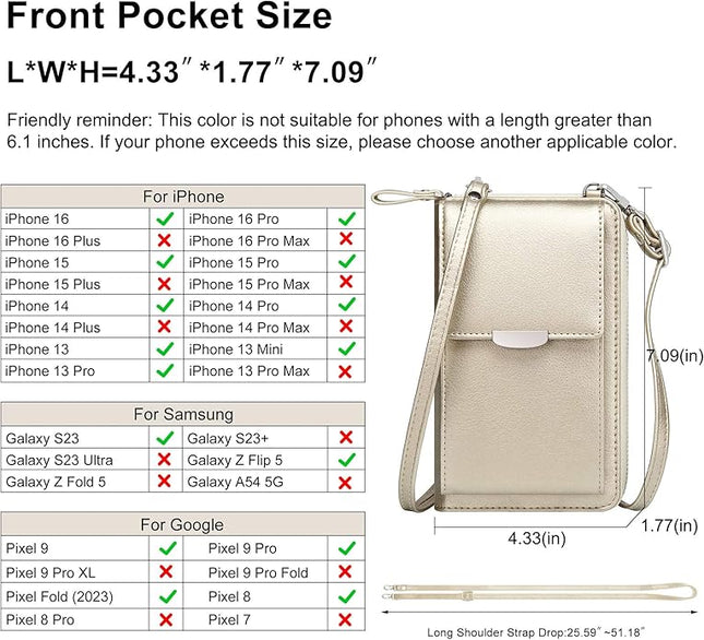 KUKOO Small Crossbody Bag Cell Phone Purse Wallet with Credit Card Slots for Women