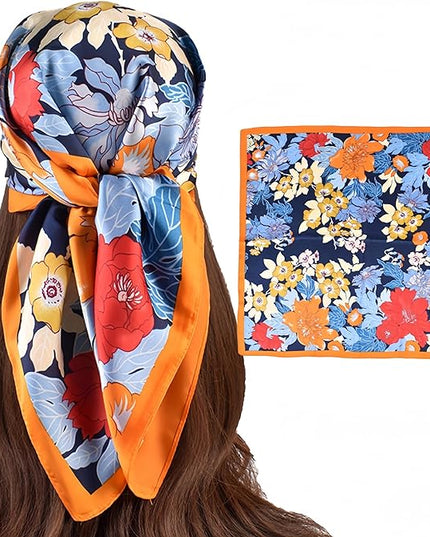 MINIDORA Satin Scarves for Women 27.5 × 27.5 inches Medium Square Elegant Silk Feeling Head Scarf