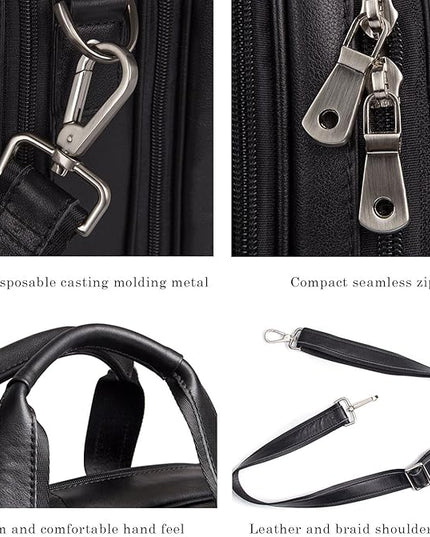 Augus Business Travel Briefcase Genuine Leather Duffel Bags for Men Laptop Bag fits 15.6 inches Laptop