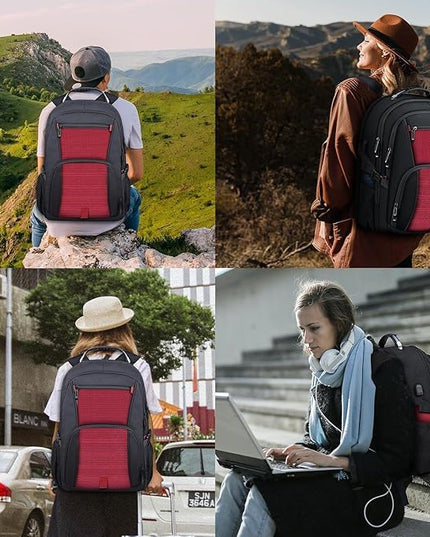 Extra Large Laptop Backpack, 18.4 Inch Laptop Backpacks for Men Women with USB Port, 55L Anti Theft Water Resistant College Bussiness TSA Airline Approved Work Computer Backpack, Red