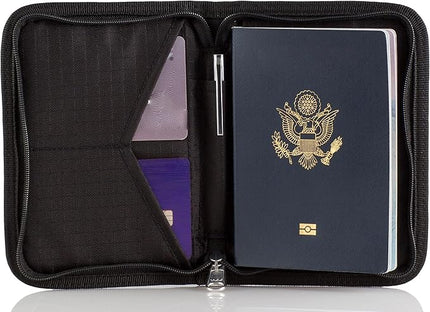 Zero Grid Passport Holder & Travel Wallet with RFID Blocking, Premium Document Organizer for Men & Women, Holds Passports, Cards, Tickets, ID & Cash, Compact Zippered Wallet - Midnight Black