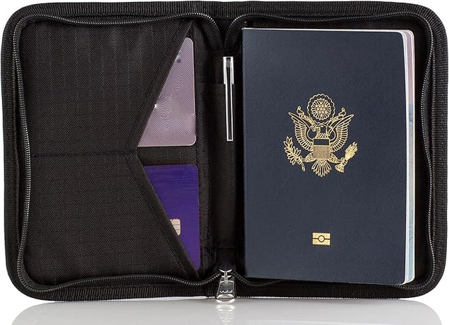 Zero Grid Passport Holder & Travel Wallet with RFID Blocking, Premium Document Organizer for Men & Women, Holds Passports, Cards, Tickets, ID & Cash, Compact Zippered Wallet - Midnight Black