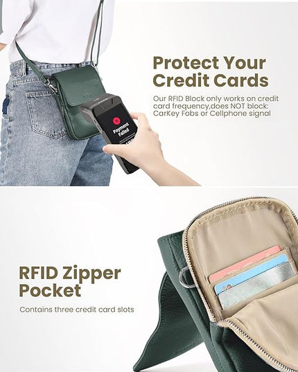befen Genuine Leather Small Crossbody Bags for Women, Cell Phone Cross body Purse Bag with RFID Blocking Card Slots