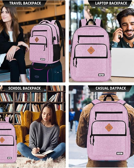 Classic Backpack for Men Women, School Backpack for Girls Boy Teens,15.6 Inch Laptop Bookbag with USB Charger for College High School Work Business Computer Back Pack,mochilas para hombres,Pink