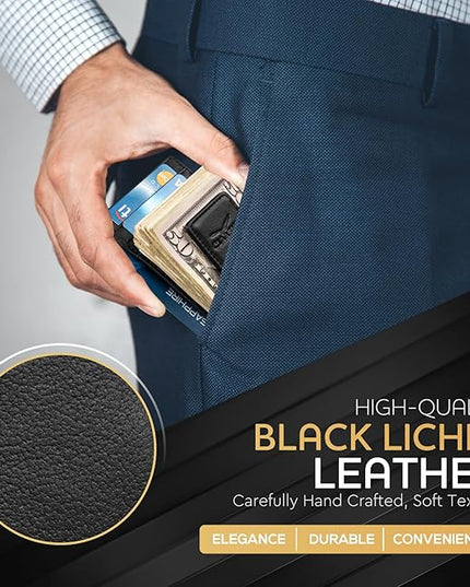 Money Clip Leather Wallet For Men Slim Front Pocket RFID Blocking with Super Strong Magnetic