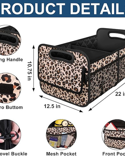 Deosk Car Trunk Organzier for suv,Car Organziers and Storage with 6 Big Pocket for Women/Men 50L Waterproof Polyester Trunk Organzier for Minivan/Truck(Medium,Leopard print)