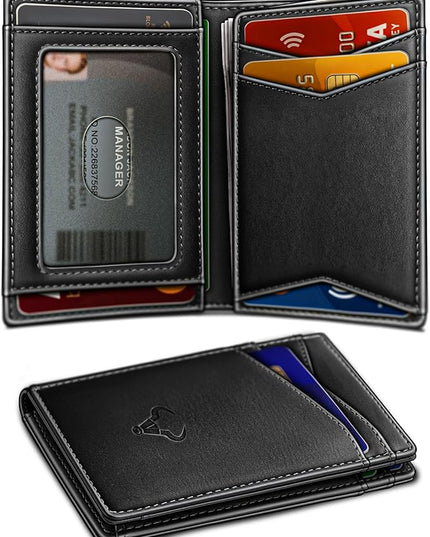 BULLIANT Men Wallet,Top Grain Leather Slim Wallet Magnetic Closure Simplifed Bill Folder RFID Blocking 11Cards