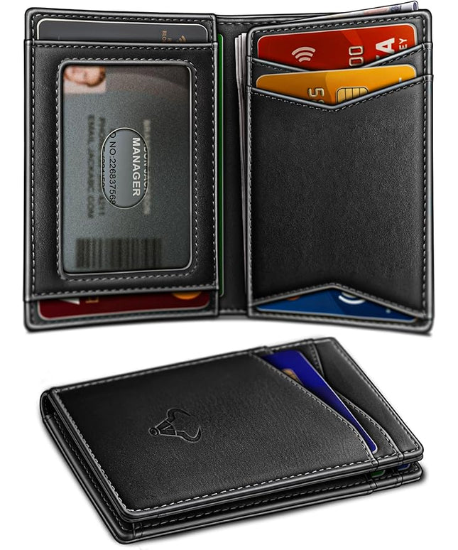 BULLIANT Men Wallet,Top Grain Leather Slim Wallet Magnetic Closure Simplifed Bill Folder RFID Blocking 11Cards
