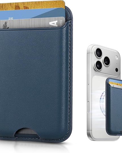 Magnetic Mag-safe Wallet Cell Phone Card Holder for Phone Case with Mag-Safe, Stronger Magnetic RFID Leather Phone Wallet Stick on for iPhone 17/16/15/14/13/12 Series, Fit 3 Cards