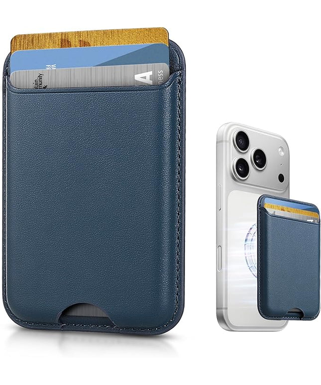 Magnetic Mag-safe Wallet Cell Phone Card Holder for Phone Case with Mag-Safe, Stronger Magnetic RFID Leather Phone Wallet Stick on for iPhone 17/16/15/14/13/12 Series, Fit 3 Cards