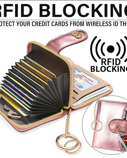 Multi-Purpose Wallet High Capacity Card Holder Zipper Coin Purse with Wristlet Bracelet Keychain Silicone Beaded Bangle Key Ring