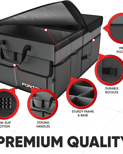 FORTEM Trunk Organizer For SUV Car Trunk Organizer, Foldable Storage, Car Accessories for Women Men, Collapsible Bag, Perfect Christmas Gifts, 600D Oxford, Non Slip Bottom, Straps, Soft Cover (65L)