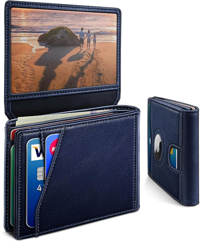 MIYOZI Airtag Wallet for Men,with Cash Pocket 2 ID Window 13 Cards,Slim Leather Wallet Front Pocket Card Holder RFID Blocking with Gift Box
