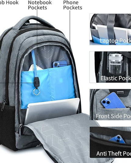 DUSLANG Travel Work Laptop Backpack With USB Charging Port Fits 15.6 15 14 13 Inch Laptop and Notebook Business Anti Theft College Computer Bag Back Pack for Women Men - Dark grey