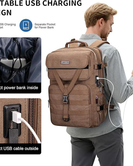 WITZMAN Travel Backpack for Men Large Canvas Laptop Backpack Fit 16 inch Carry on TSA Friendly Flight Approved Vintage Rucksack for Traveling(A8012 Brown)