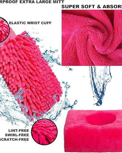 AUTODECO 22Pcs Car Wash Cleaning Tools Kit Car Detailing Set with Canvas Bag Pink Collapsible Bucket Wash Mitt Sponge Towels Tire Brush Window Scraper Duster Complete Interior Car Care Kit