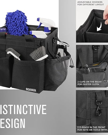 Compact Wearable Cleaning Caddy, Small Supplies Organizer with Handle & Shoulder Straps for Housekeepers, Under Sink & Car Cleaning Tool Organizer Bag (Black)