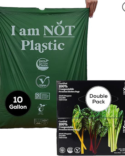 Large Compostable Drawstring Trash Bags - 8-10 Gallon, 60 Pack | Plastic-Free Kitchen & Bathroom Garbage Bags with Drawstring Handles | Thick Bin Bag Liners for Green & Food Waste
