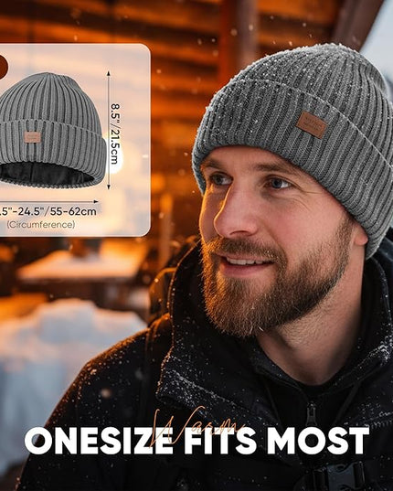 Merino Wool Beanie Hat for Men Women - Thermal Knitted Winter Hat for Large Heads Hiking Running Cap Wrap for Cold Weather