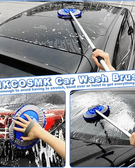62'' Car Wash Brush Kit Mitt Mop Sponge with Long Handle, 1 Chenille Scratch-Free Replacement Head, Windshield Window Squeegee,Car Duster,Car Detailing Brushes,Tower,Car Cleaning Kit for Cars RV Truck