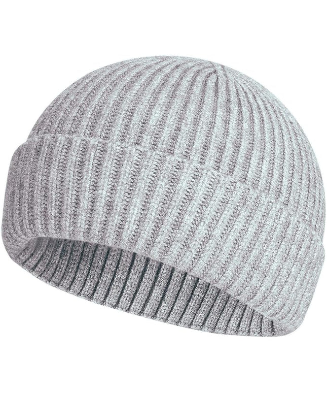 ROYBENS Swag Wool Knit Cuff Short Fisherman Beanie for Men Women, Winter Warm Hats