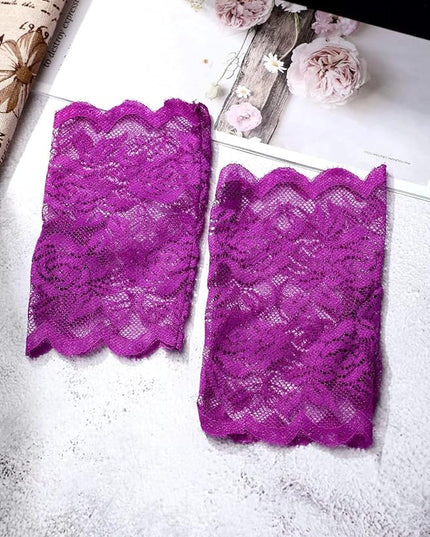 Women's Short Lace Gloves Fingerless for Driving Wedding Wrist Length Bridal Prom Gloves