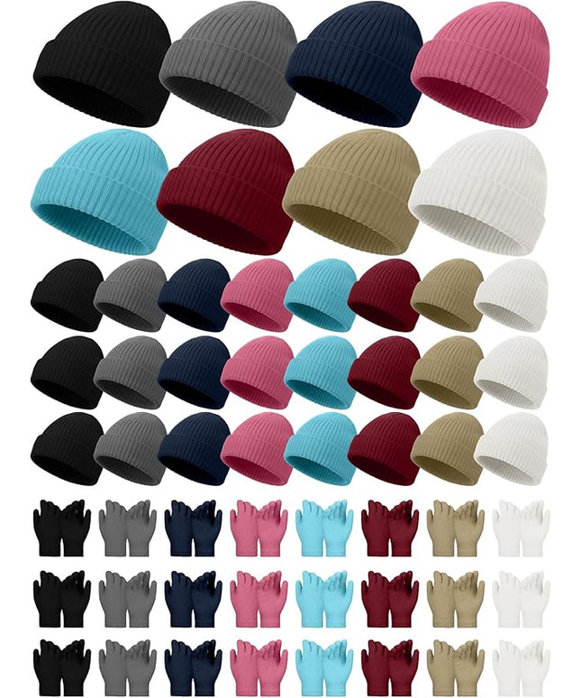 Chicingyou Winter Hats and Gloves Beanies Set Bulk Adults Women Men Unisex Knit Beanie Thermal Gloves for Homeless Gifts