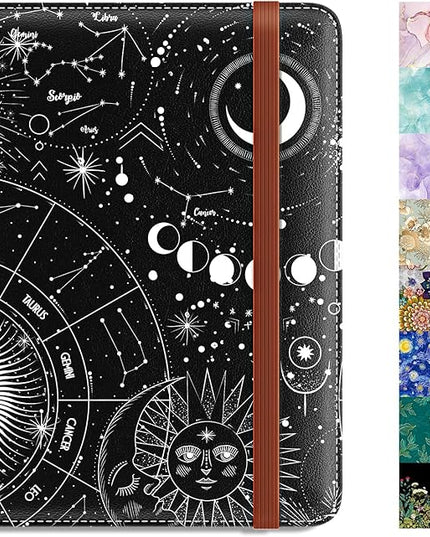 Rimilak Passport Holder, RFID Blocking Passport Cover Wallet Travel Essentials, Leather Travel Air Ticket Documents Organizer Protector for Women and Men, Sun Moon