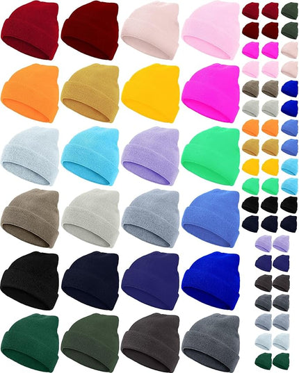 Jecery 50 Pack Winter Beanies Hats Bulk for Homeless Unisex Cold Weather Stretch Caps Warm Knitted Cuffed Hats for Women Men