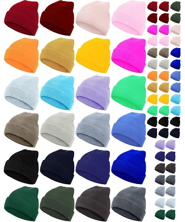 Jecery 50 Pack Winter Beanies Hats Bulk for Homeless Unisex Cold Weather Stretch Caps Warm Knitted Cuffed Hats for Women Men