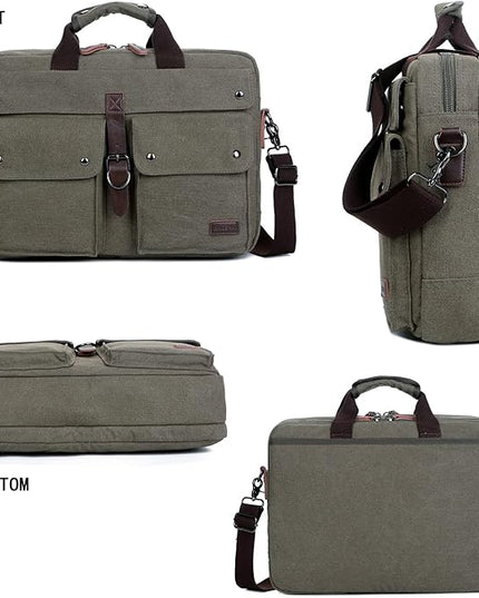 Stylish 17 inch Canvas Laptop Bag Messenger Bag Briefcase Vintage Crossbody Shoulder Bag Military Satchel for Men BC-07 | Stylish, 17 inch, Canvas, Vintage, Military