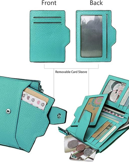 AINIMOER Women's RFID Blocking Leather Small Compact Bi-fold Zipper Pocket Wallet Card Case Purse with id Window