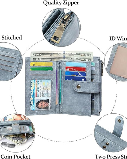 FALAN MULE Small Wallet for Women RIFD Leather Bifold Credit Card Holder with 3 ID Window