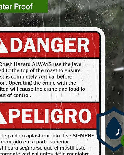 Danger Fall Or Crush Hazard Always Use The Level Mounted Bilingual Sign, 10x7 Inches, 4 Mil Vinyl Decal Stickers Weather Resistant, Made in USA by My Sign Center