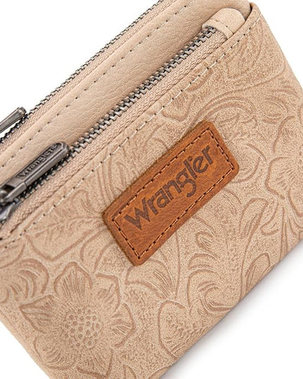 Montana West Wrangler Coin Purse for Women RFID-blocking Floral Embossed Change Pouch Wristlet Wallet Lightweight Portable Wallets Tan