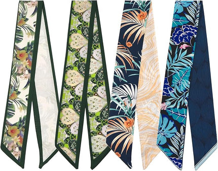 4 Pack Purse Scarf Handbags Skinny Twill Hair Scarves Narrow Neck Scarf Band Women Fashion Accessories Bag Charms