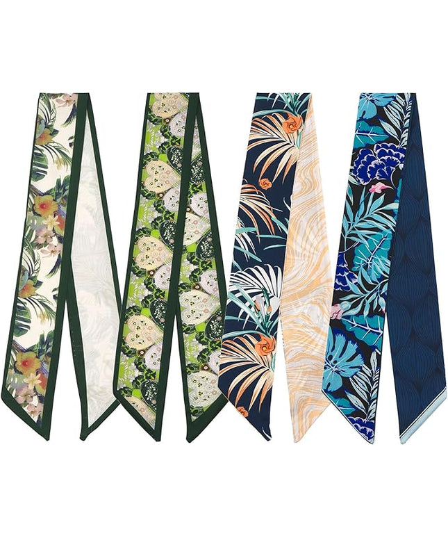 4 Pack Purse Scarf Handbags Skinny Twill Hair Scarves Narrow Neck Scarf Band Women Fashion Accessories Bag Charms