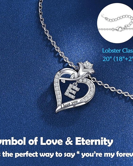 Rose Heart Pendant Necklace Gifts for Wife, Engraved 'I love you' Gift for Wife Girlfriend, Anniversary Birthday Eternity Jewelry Present for Women, Moissanite Necklace Gift for Her