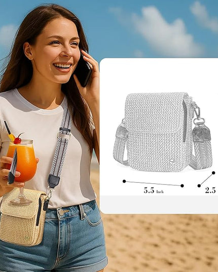 Haytijoe Straw Crossbody Bags for Women Small Summer Purse Woven RFID Cross Body Phone Wallet for Beach Hawaiian Travel Gifts