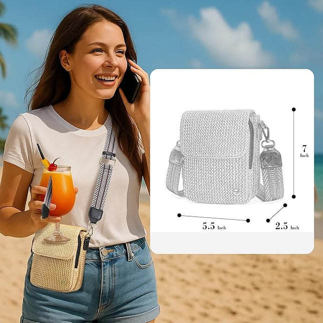 Haytijoe Straw Crossbody Bags for Women Small Summer Purse Woven RFID Cross Body Phone Wallet for Beach Hawaiian Travel Gifts
